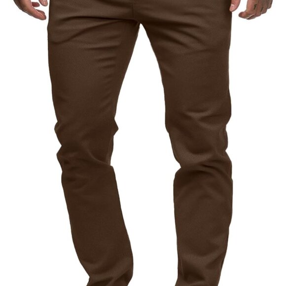 Men's Slim Fit Chinos - Lightweight Stretch Dress Pants in Elegant Brown